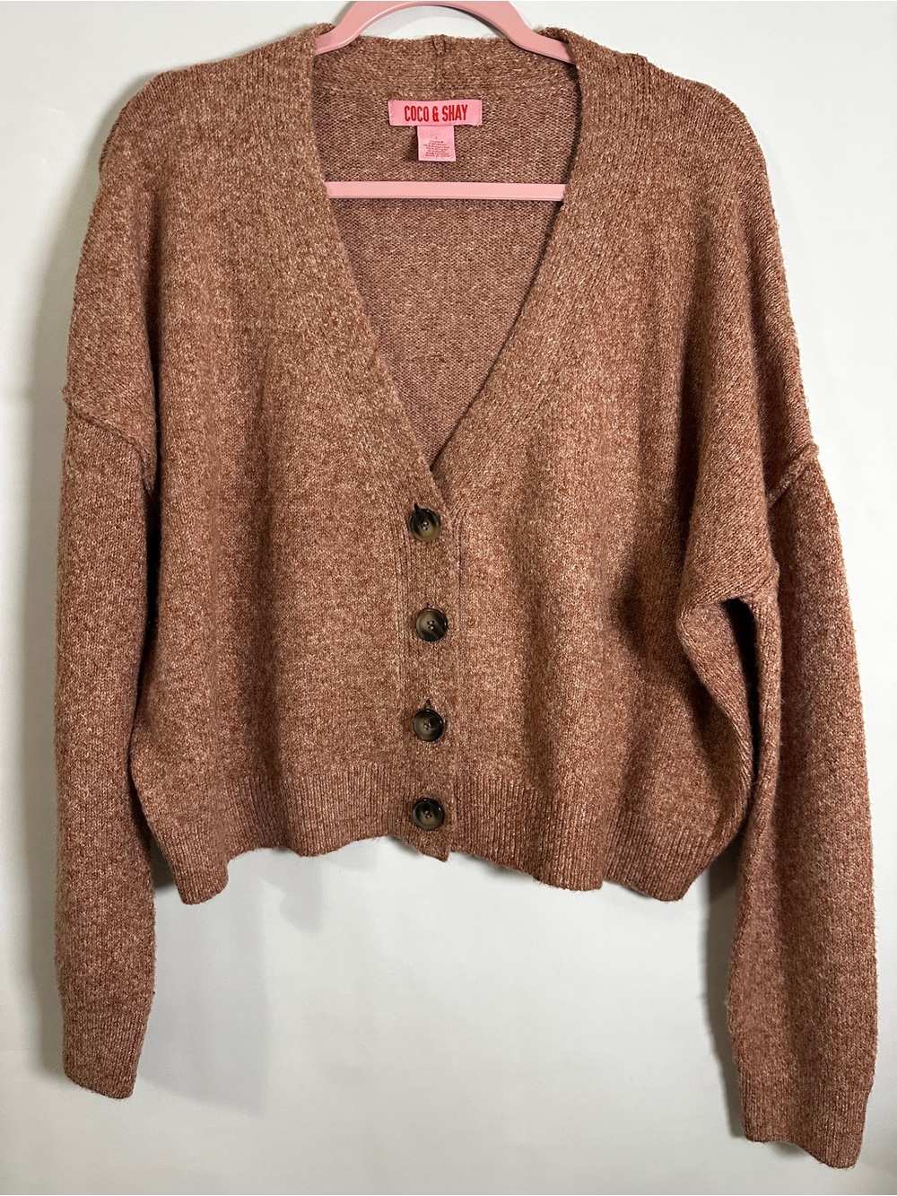 Coco & Shay Cozy Rust Brown Button-Front V-Neck Cardigan